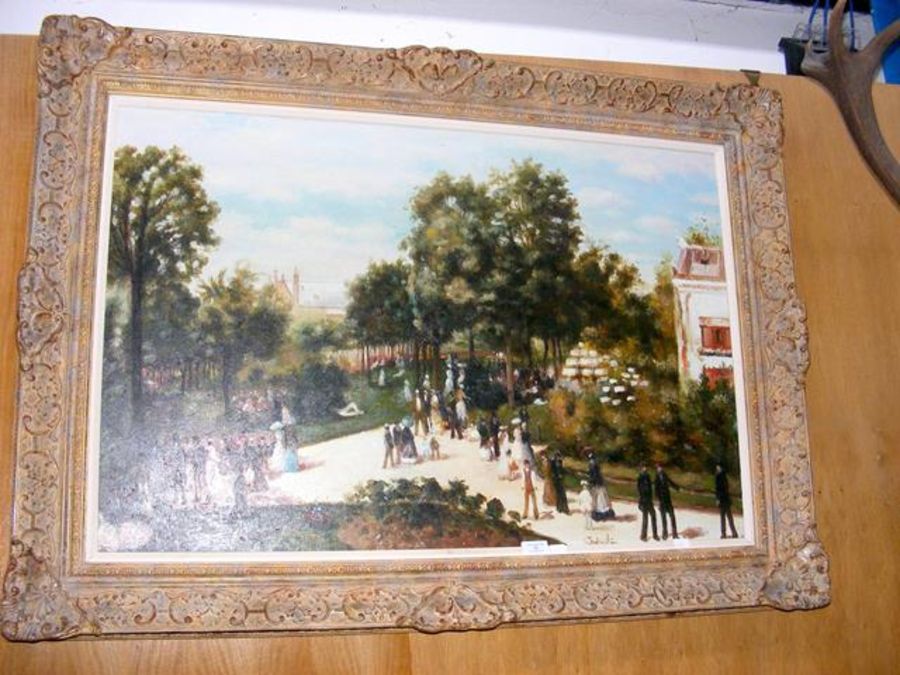 A large oil on canvas of Victorian parkland scene