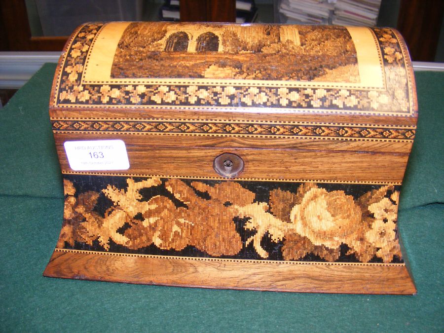 A Victorian Tunbridge ware dome topped tea caddy - - Bild 6 aus 25