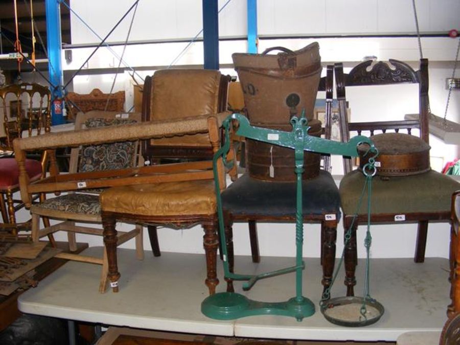 Three antique dining chairs together with one othe