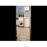 A multi drawer chest painted cream and green - wid