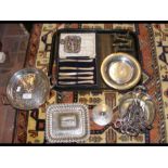 A tray of silver plated ware including grape shear