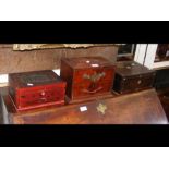 A rosewood jewellery box together with two others