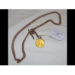 A gents 9ct pocket watch chain with coin mount