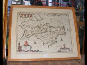 An early hand coloured map of the Isle of Wight by