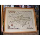 An early hand coloured map of the Isle of Wight by