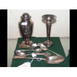 A silver vase, table spoons etc