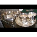 Silver table salts, miniature silver plated tyg