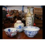 A Famille Rose vase, oriental bowl, etc.