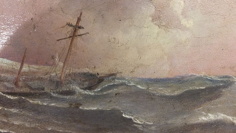 An oil on board of ship floundering in rough seas - Image 7 of 10