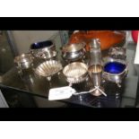 Selection of small silver table salts, etc.