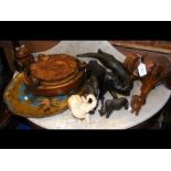 Assorted carved wood plaques etc