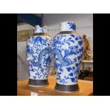 A pair of Oriental blue and white vases