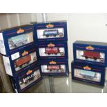 Eight boxed Bachmann wagons