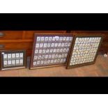 Three sets of framed and glazed cigarette cards