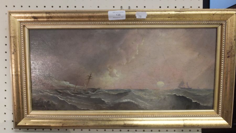 An oil on board of ship floundering in rough seas - Image 2 of 10