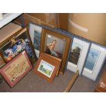 A quantity of framed and glazed pictures, includin