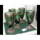A set of five Venetian silver overlay wine glasses