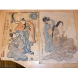 Two old Japanese wood blocks - one signed Utamaro