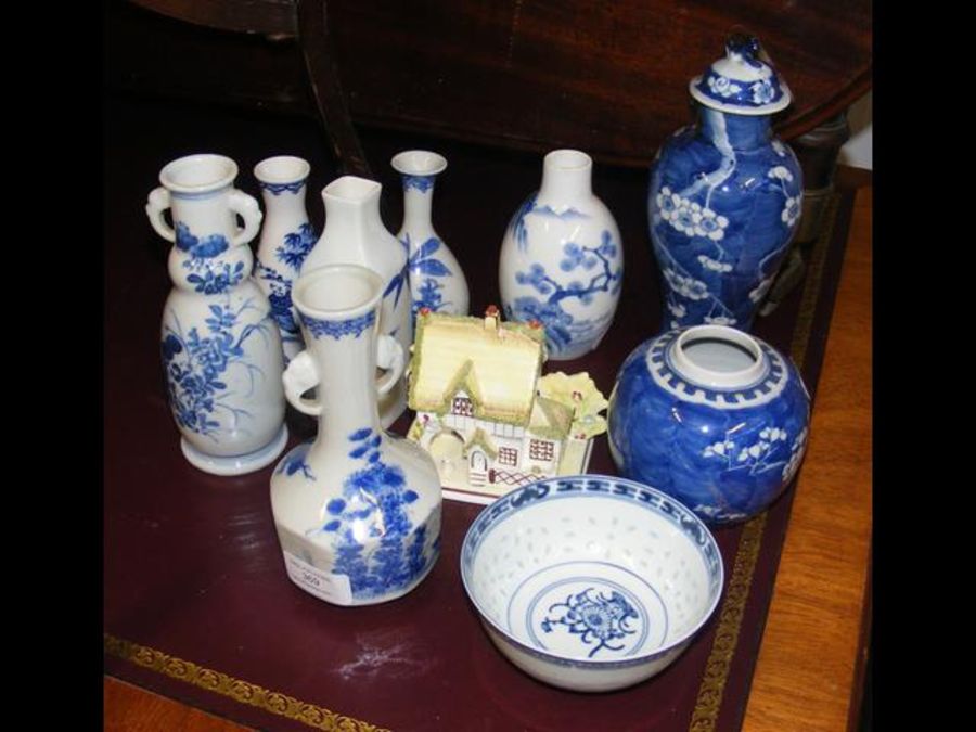 An assortment of blue and white oriental ware, tog