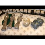Unusual cast stone figures, head etc