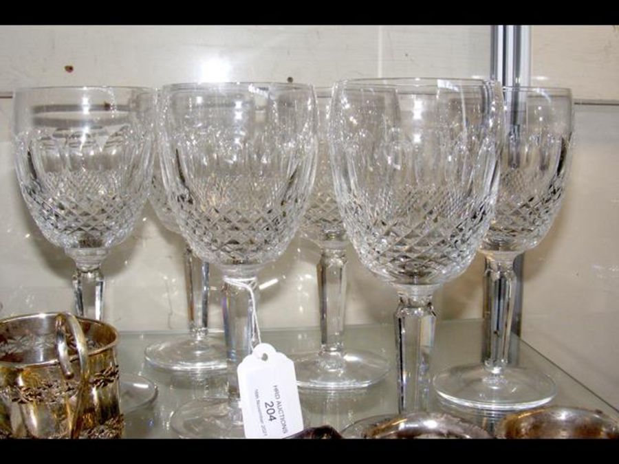 A set of six Waterford crystal wine glasses