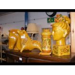 A suite of Italian pottery bearing mustard yellow