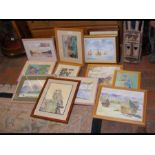 A collection of framed and glazed pictures, includ
