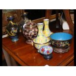 A pair of Cloisonne vases and other