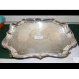 A heavy silver serving tray with London hallmark a