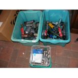 A plastic box of air tool guns and air tool fitmen