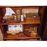 A collection of wooden items including jewellery b