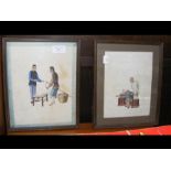 A pair of antique paintings on rice paper