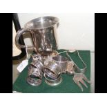 Silver napkin rings, plated tankard etc