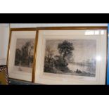 A pair of monochrome engravings - river scenes