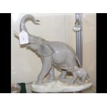 A large Lladro figure of elephant and calf