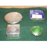 Four vintage silver compacts including Yardley, silver and blur enamel with navy crown