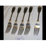 Five silver dessert forks