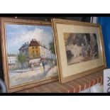 Oil on canvas of French street scene together with