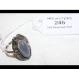 A ladies Arts & Crafts style moonstone dress ring