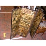 A four-fold Victorian screen decorated with variou