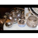 A four piece silver plated teaset, together with o