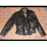 A leather Harley Davidson motorbike jacket