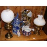 Two oil lamps, Imari pot, together with various ce