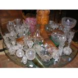 A generous medley of glassware including decanters