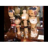 Six vintage Kokeshi Dolls