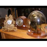 A lantern style clock under glass dome, together w
