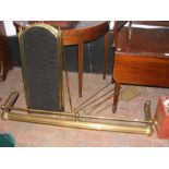 Brass fender, fire screen and tools