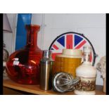 An assortment of retro collectables, including Union Jack clock, etc.