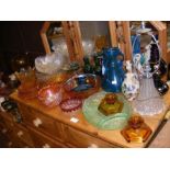 A collection of amber and other glassware