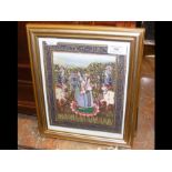 A gilt framed Indian painting of figures near lake